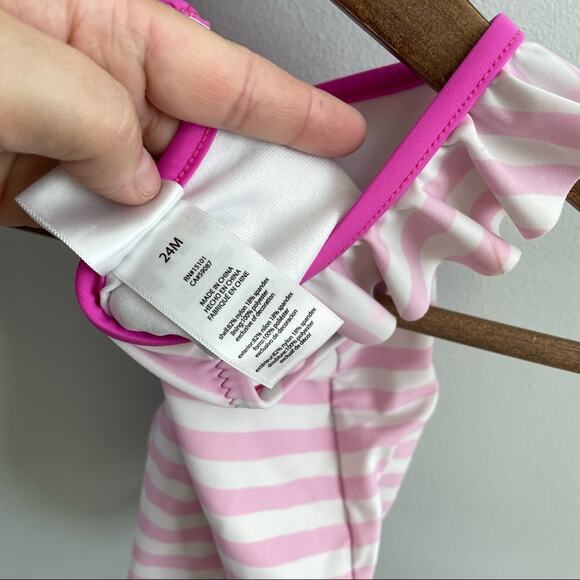Kilo And Max | Pink & White Striped Flamingo Swimsuit One Piece Ruffle Strap 24M - Picture 9 of 9